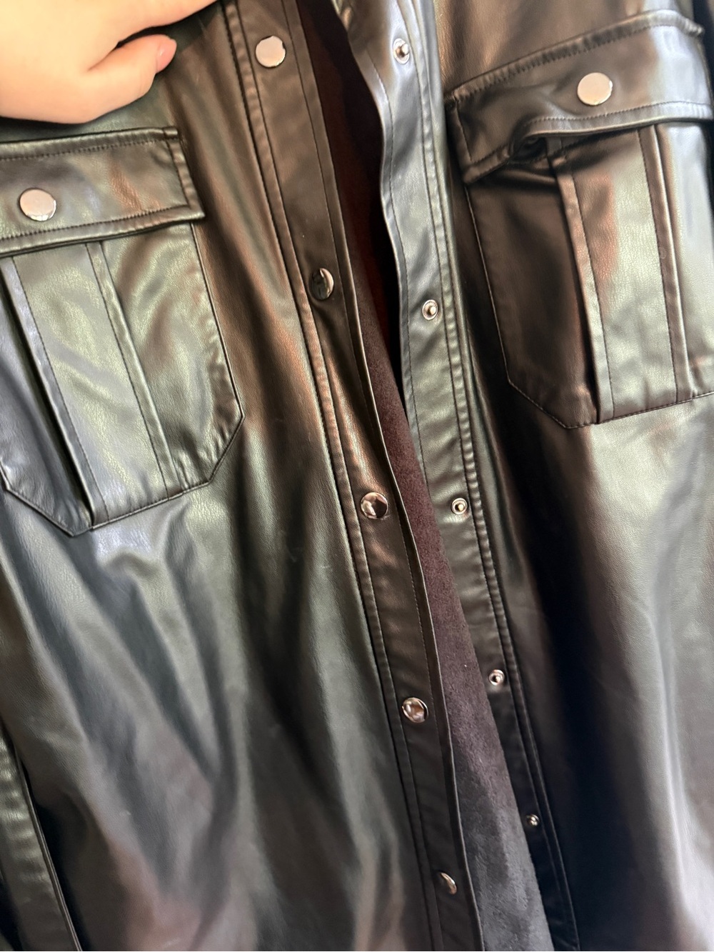 Zara Black Faux Leather Belted Shirt Jacket - Picture 4 of 14